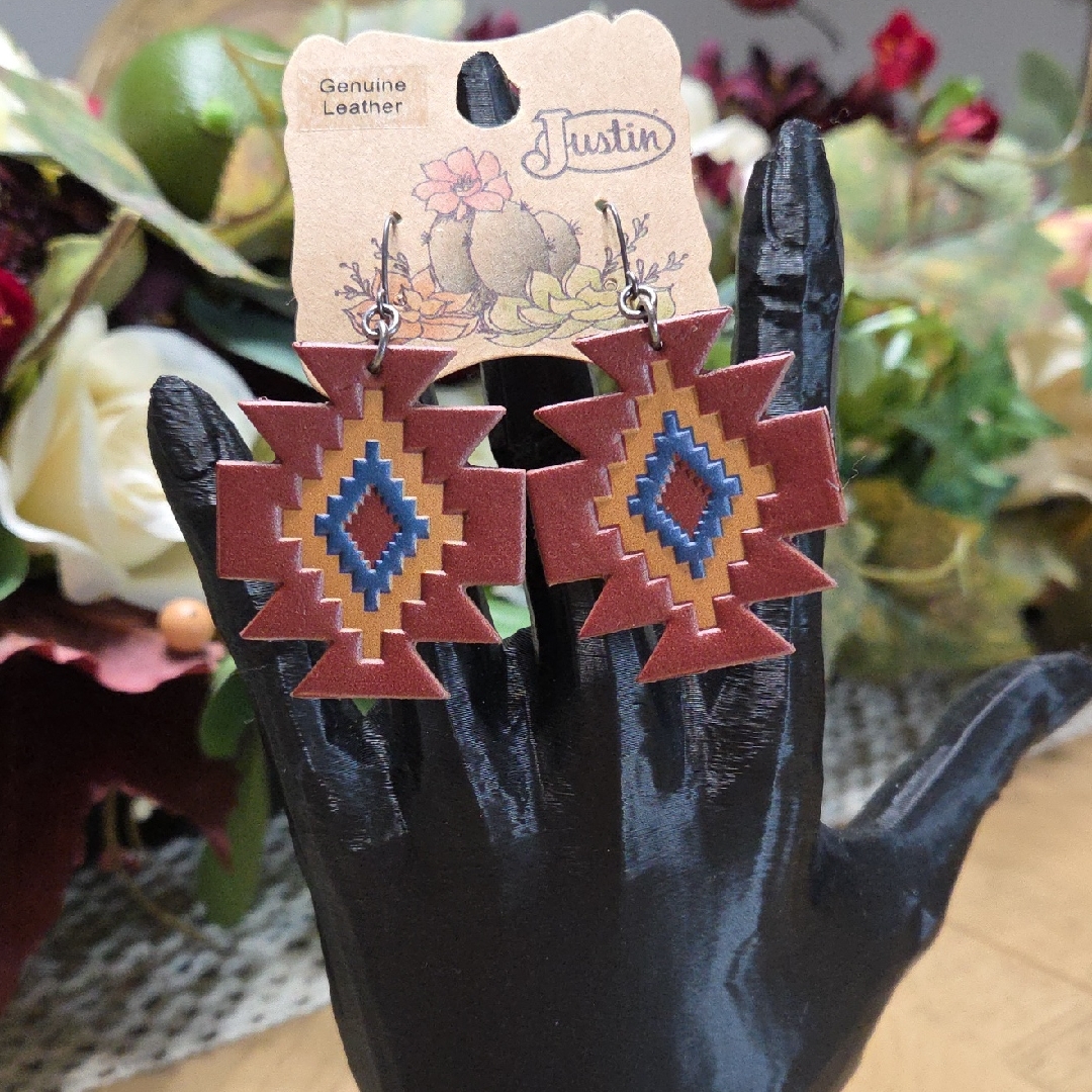 Justin Boots Southwestern Leather Earrings - Brown And Blue